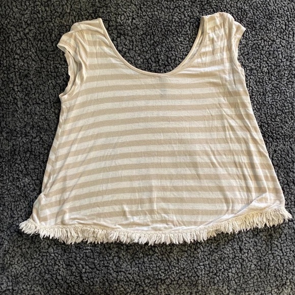 Follow Your Dreams Bohemian Striped Distressed Beige Top Size M - Picture 2 of 4